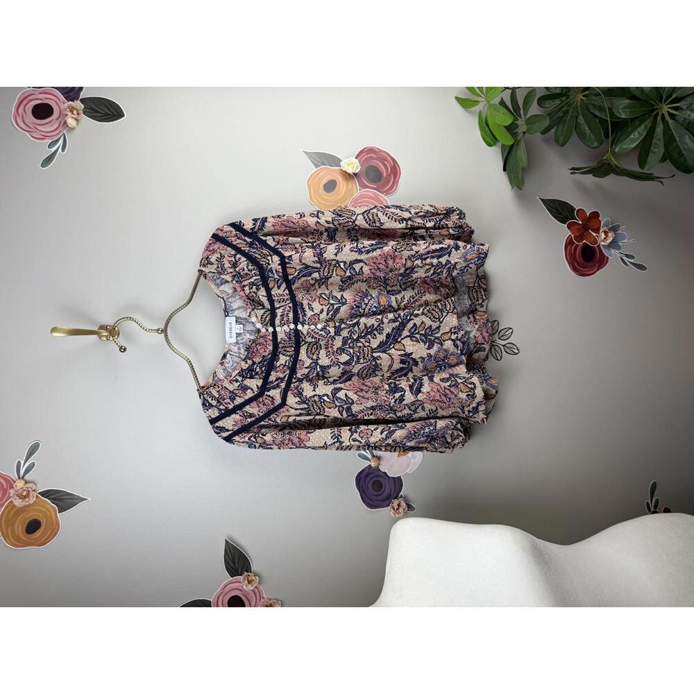 Evereve Floral Paisley Peasant Blouse in Pink and Navy